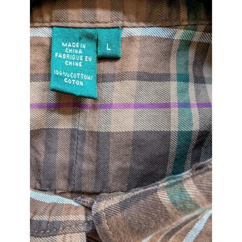 Lauren Ralph Lauren Plaid Ruffles Cotton Button Down Shirt Brown L